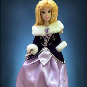Disney Aurora Doll Porcelain Elegant Purple and White